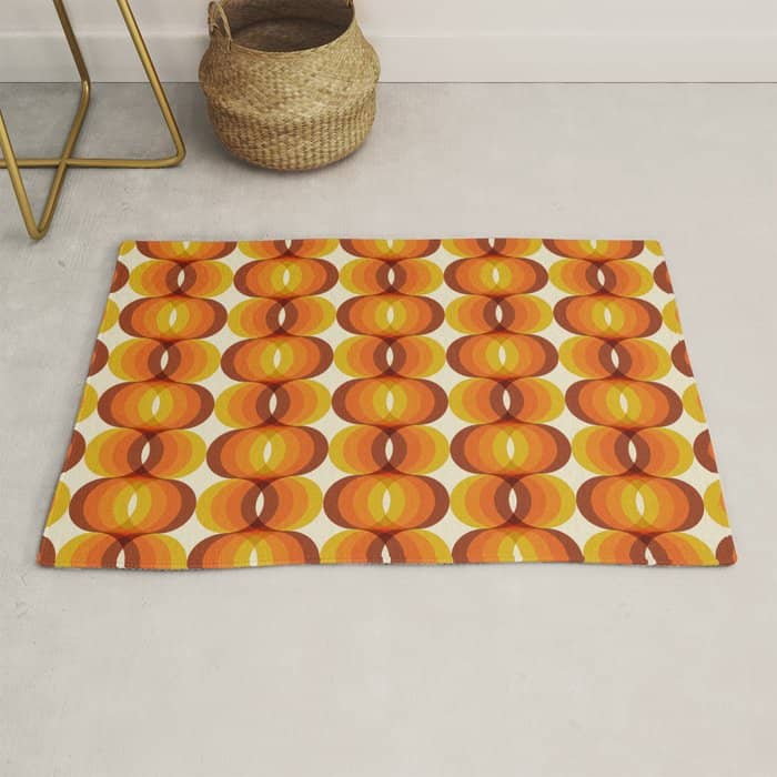 Orange, Brown, And Ivory Retro 1960s Wavy Pattern Rug