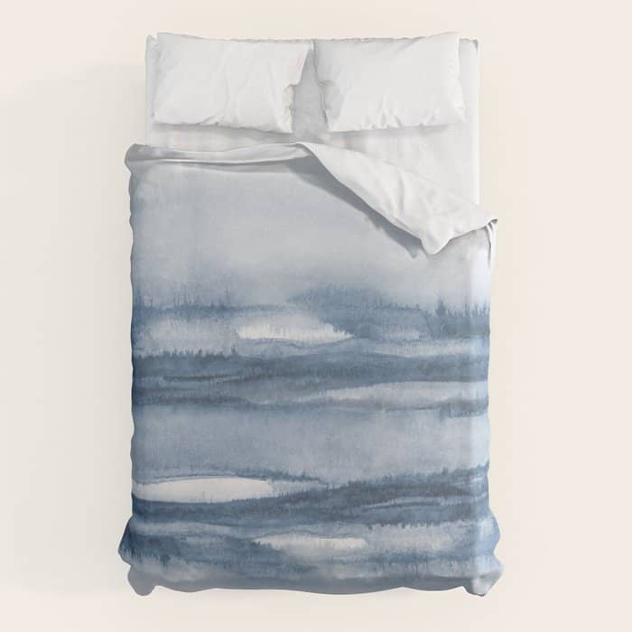 Indigo Clouds, Blue Abstract Art Duvet Cover