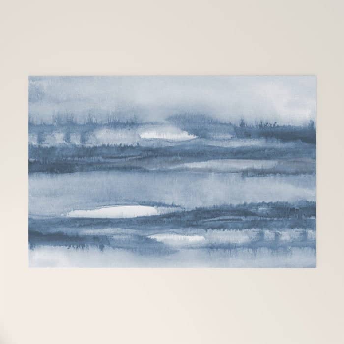 Indigo Clouds, Blue Abstract Art Welcome Mat