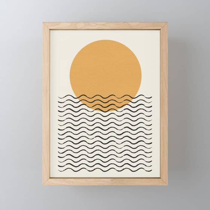 Ocean Wave Gold Sunrise - Mid Century Style Mini Art Print