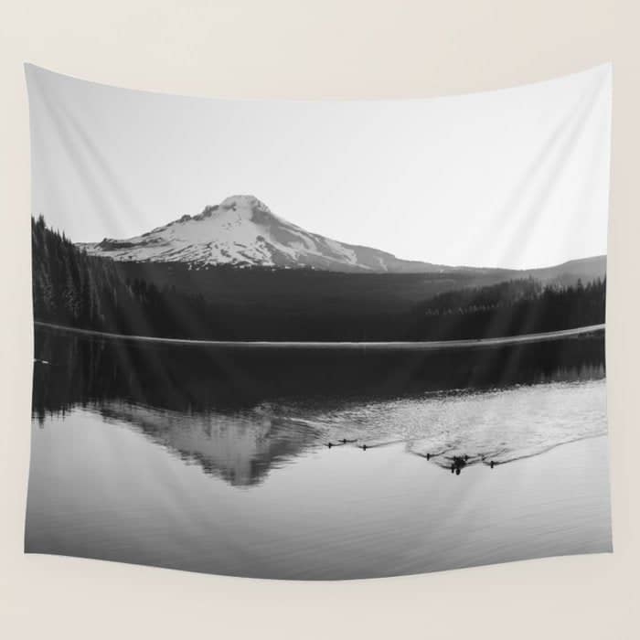 Wild Mountain Sunrise - Black And White Nature Photography Wall Tapestry