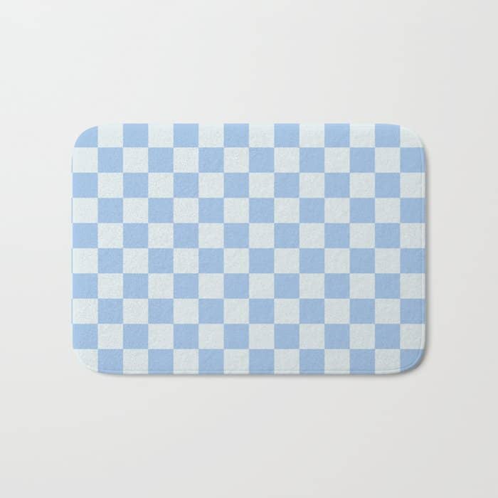Checkerboard Mini Check Pattern In Powder Blue Bath Mat