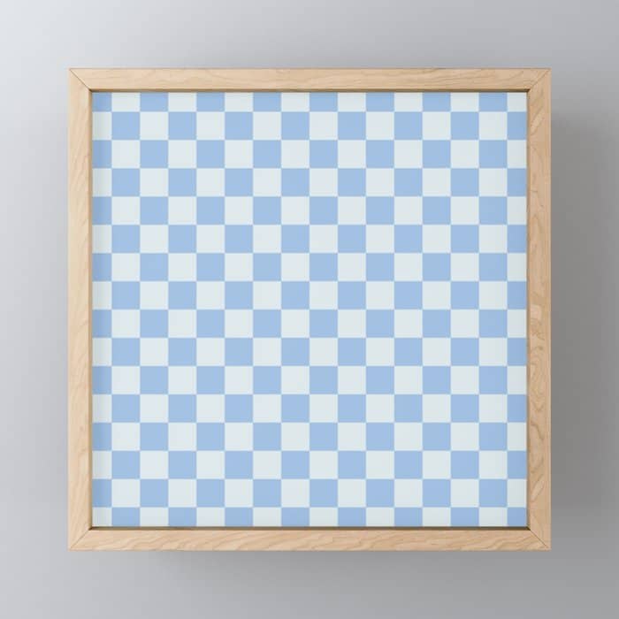 Checkerboard Mini Check Pattern In Powder Blue Mini Art Print