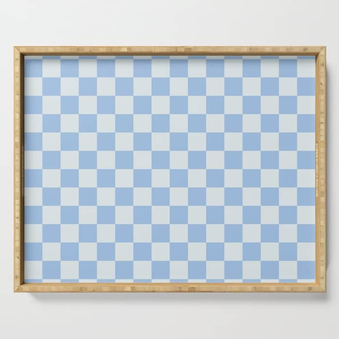 Checkerboard Mini Check Pattern In Powder Blue Serving Tray