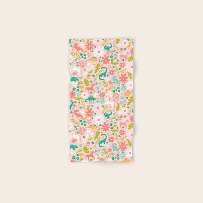 Dinosaurs + Unicorns In Pink + Teal Bath Towel