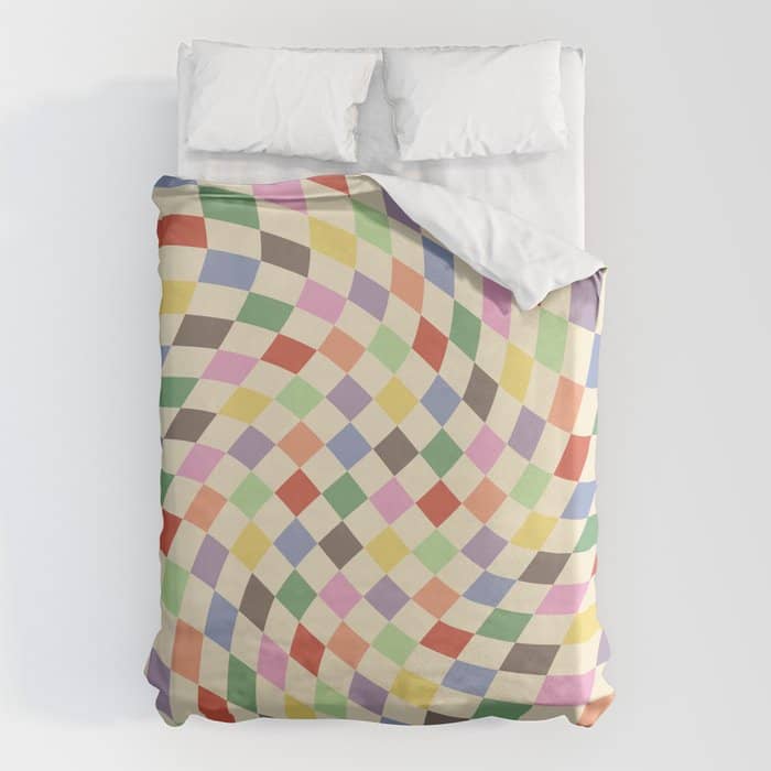 Colorful Checkered Swirl Pattern Duvet Cover