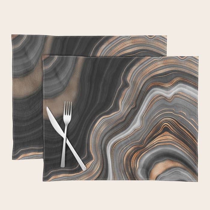 Elegant Black Marble With Gold And Copper Veins Placemat