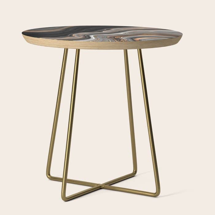 Elegant Black Marble With Gold And Copper Veins Side Table