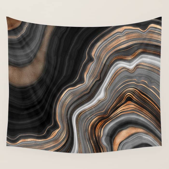 Elegant Black Marble With Gold And Copper Veins Wall Tapestry