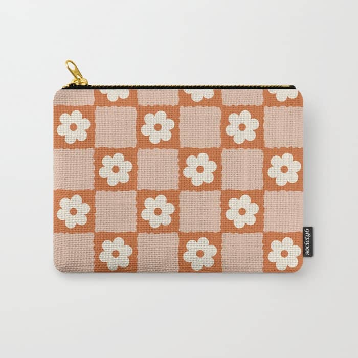 Flower Checker In Burnt Orange  Carry All Pouch