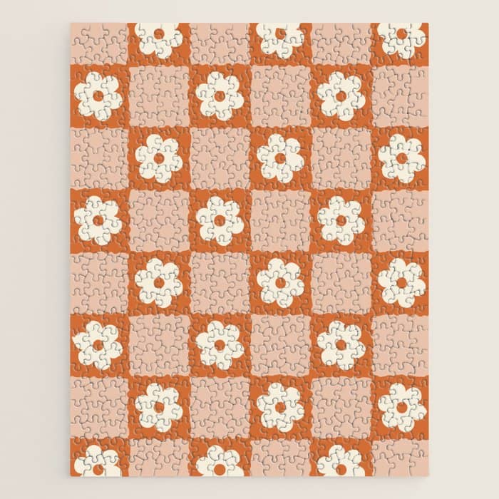 Flower Checker In Burnt Orange  Jigsaw Puzzle