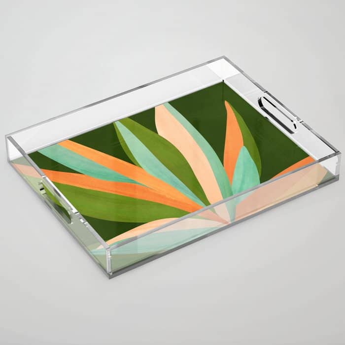 Colorful Agave Painted Cactus Illustration Acrylic Tray