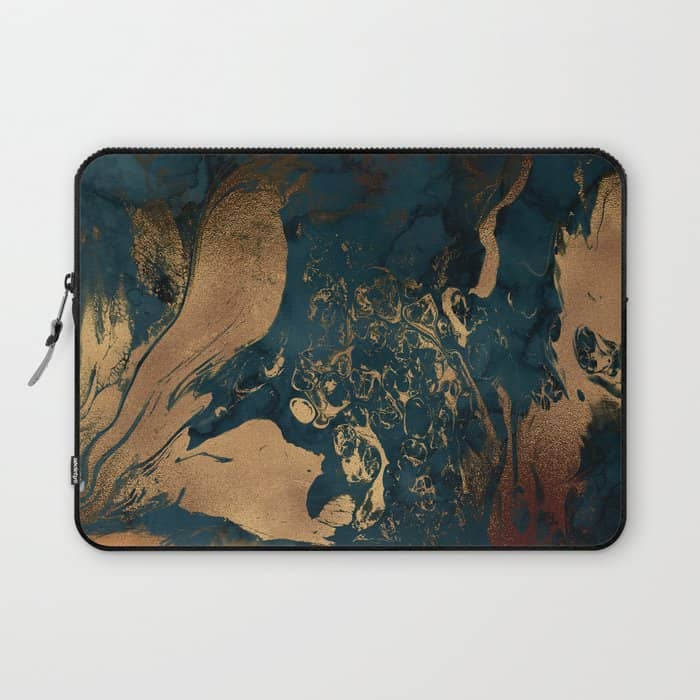 Emerald Indigo And Copper Glamour Marble Laptop Sleeve