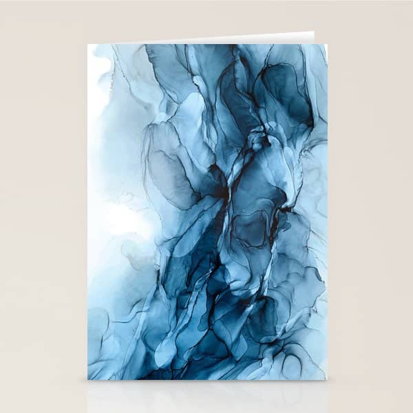 Deep Blue Flowing Water Abstract Painting Stationery Card
