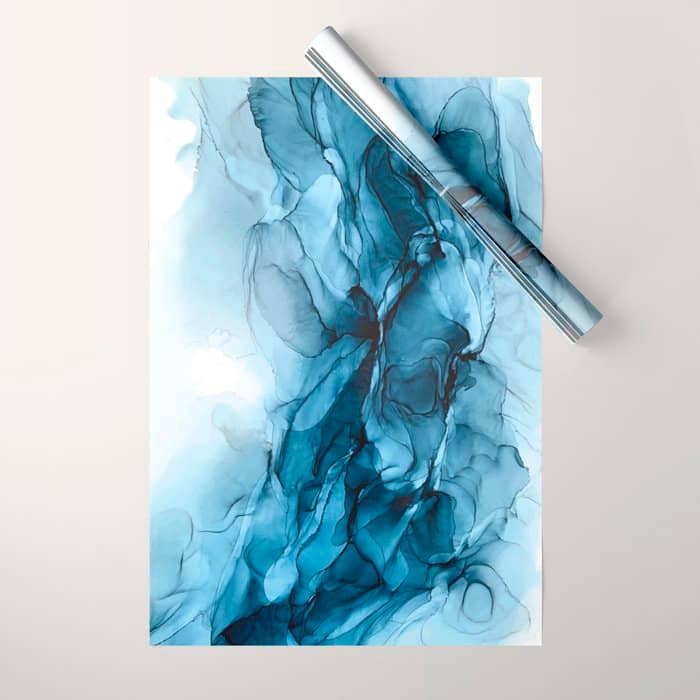 Deep Blue Flowing Water Abstract Painting Wrapping Paper