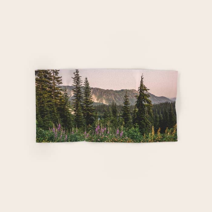 Mount Rainier Wildflower Adventure - National Park Wanderlust Bath Towel