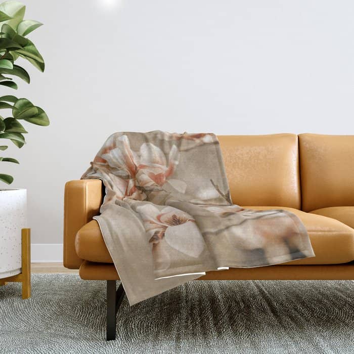 Magnolia Peach Blossom Tree Throw Blanket