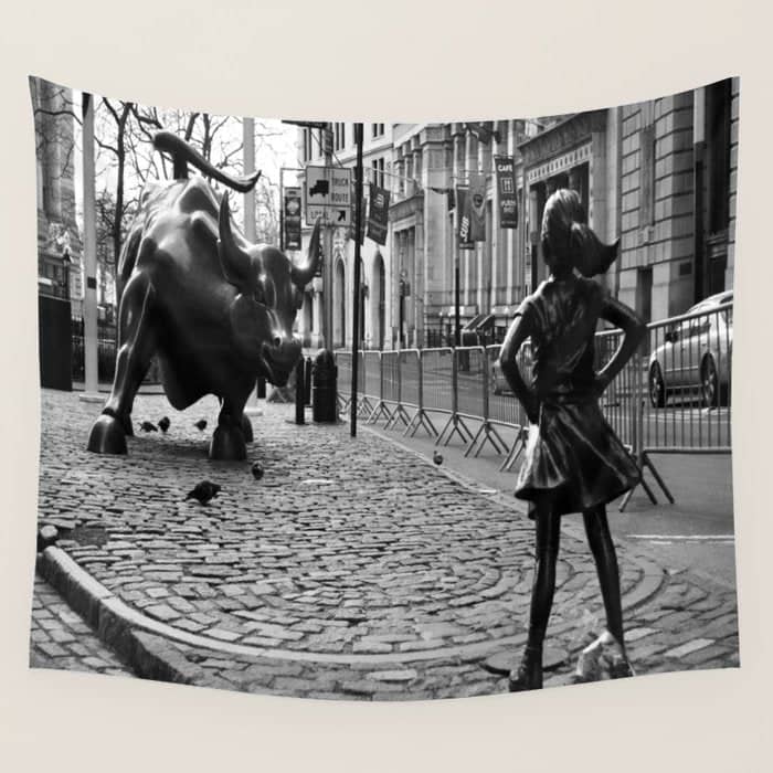Fearless Girl And The Charging Bull Wall Tapestry