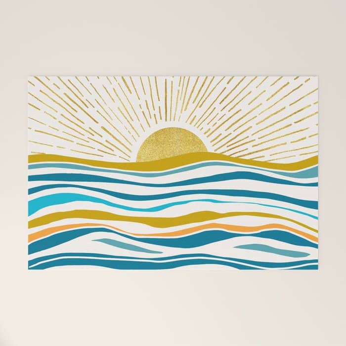 Sunrise At Sea Abstract Landscape Welcome Mat