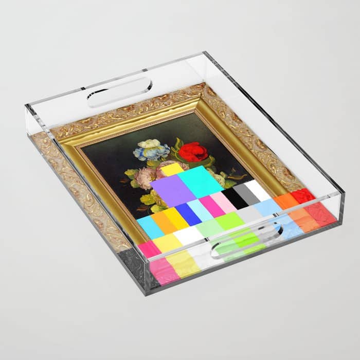 A Painting Of Flowers With Color Bars Acrylic Tray