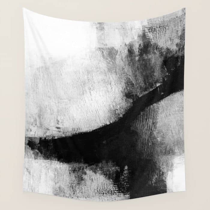 Black And White Textured Abstract Painting "Delve 2" Wall Tapestry