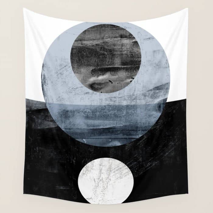 Circles Black And White Geometric Mid-Century Modern Abstract Wall Tapestry