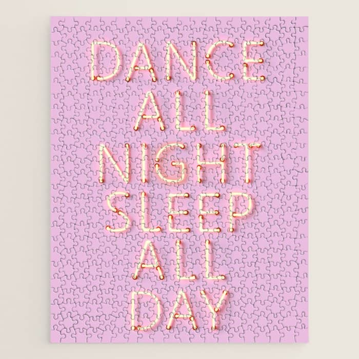 Dance All Night - Pink Neon Typography Jigsaw Puzzle