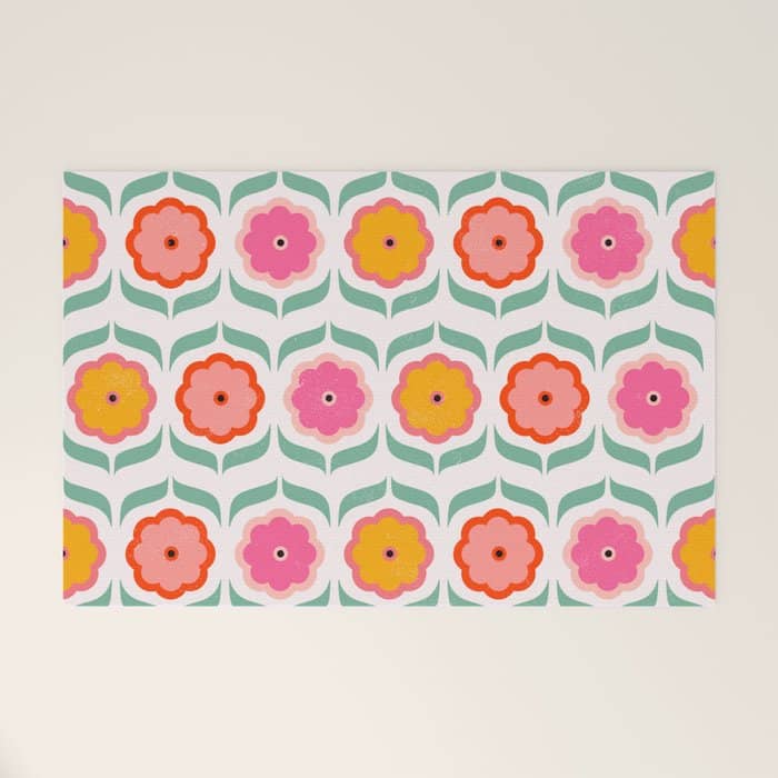 Bright Retro Geometric Pattern Welcome Mat