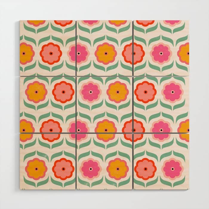 Bright Retro Geometric Pattern Wood Wall Art