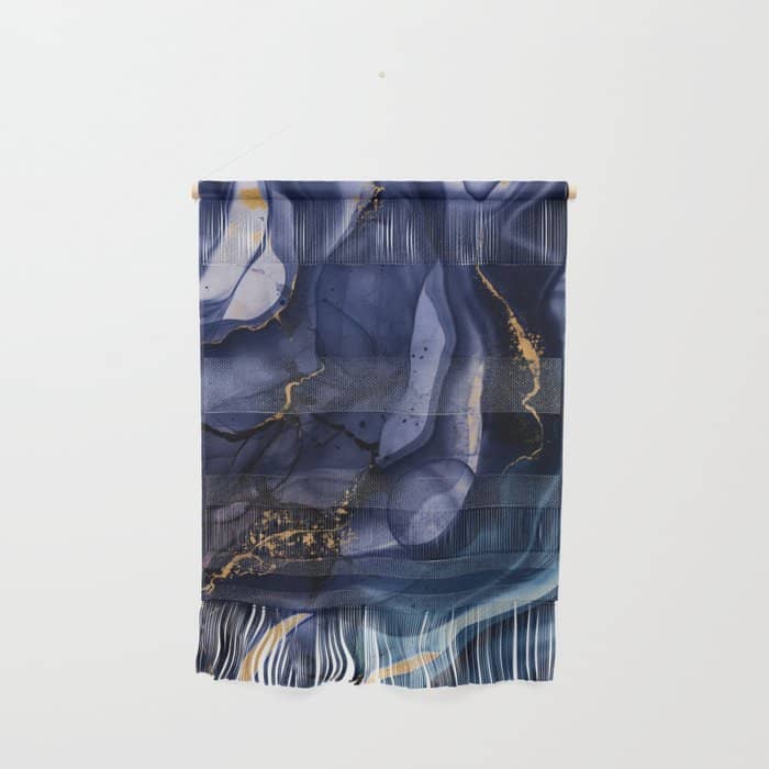 Midnight Dark Blue Marble Alcohol Ink Marble Art Flashes Wall Hanging