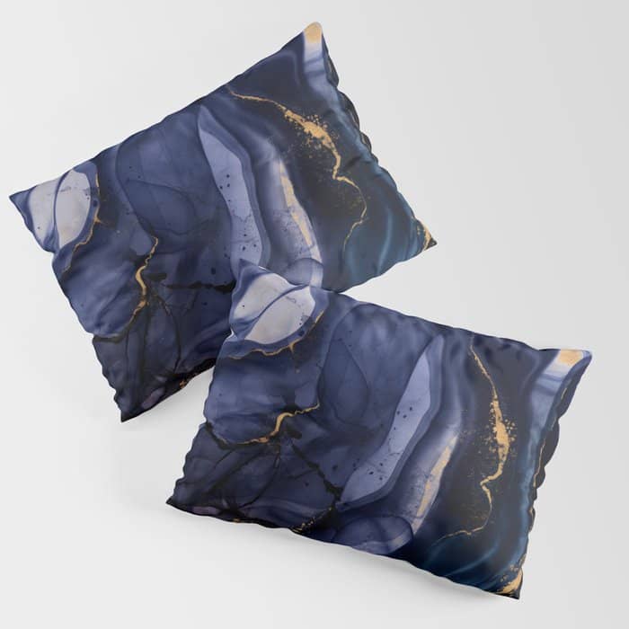 Midnight Dark Blue Marble Alcohol Ink Marble Art Flashes Pillow Sham