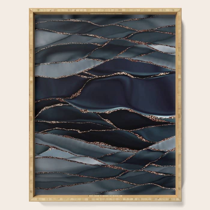 Midnight Marble Deep Ocean Waves Serving Tray
