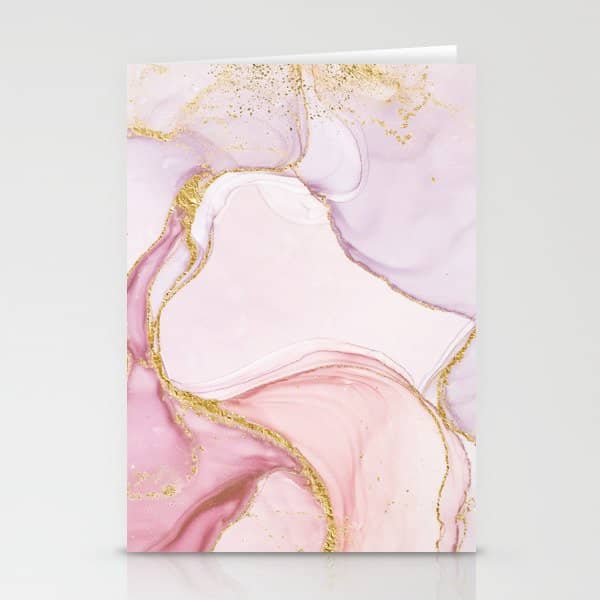 Blush Pink And Gold Alcohol Ink Marble Stationery Card