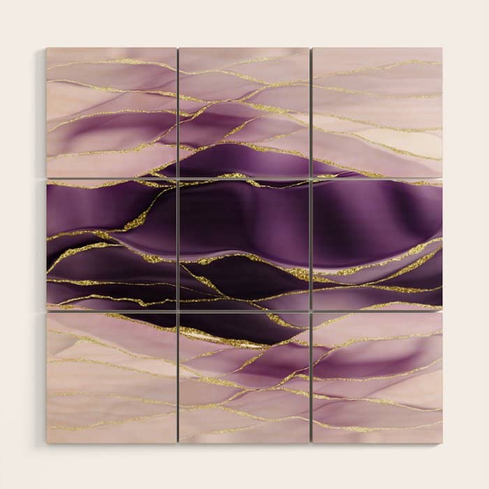 Day And Night Purple Marble Landscape Wood Wall Art