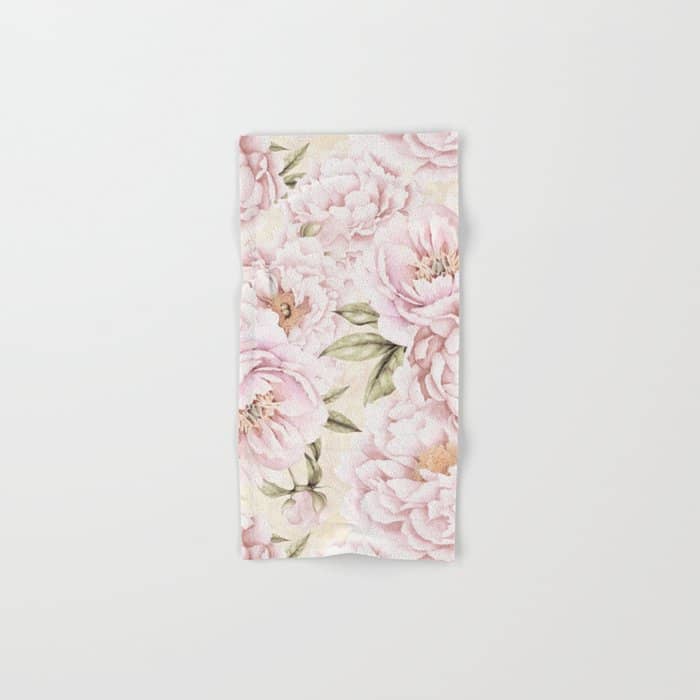 Pastel Blush Pink Spring Watercolor Peony Flowers Pattern Bath Towel