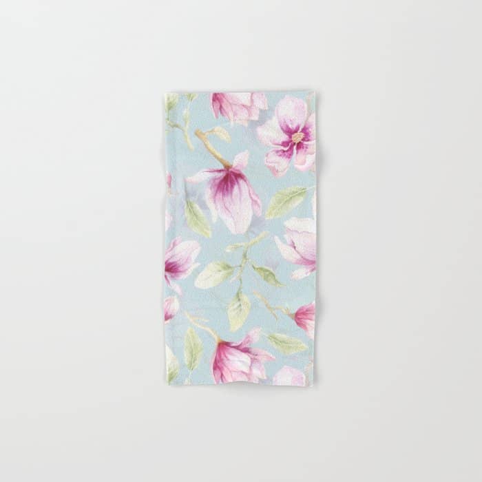 Hygge Hand Painted Watercolor Magnolia Blossoms Bath Towel