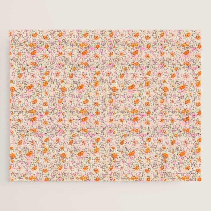 Faded Floral  - Pink / Citrus Jigsaw Puzzle