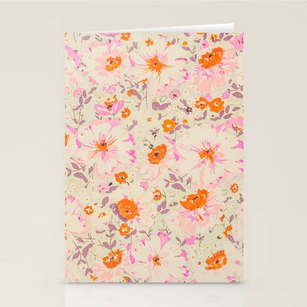 Faded Floral  - Pink / Citrus Stationery Card