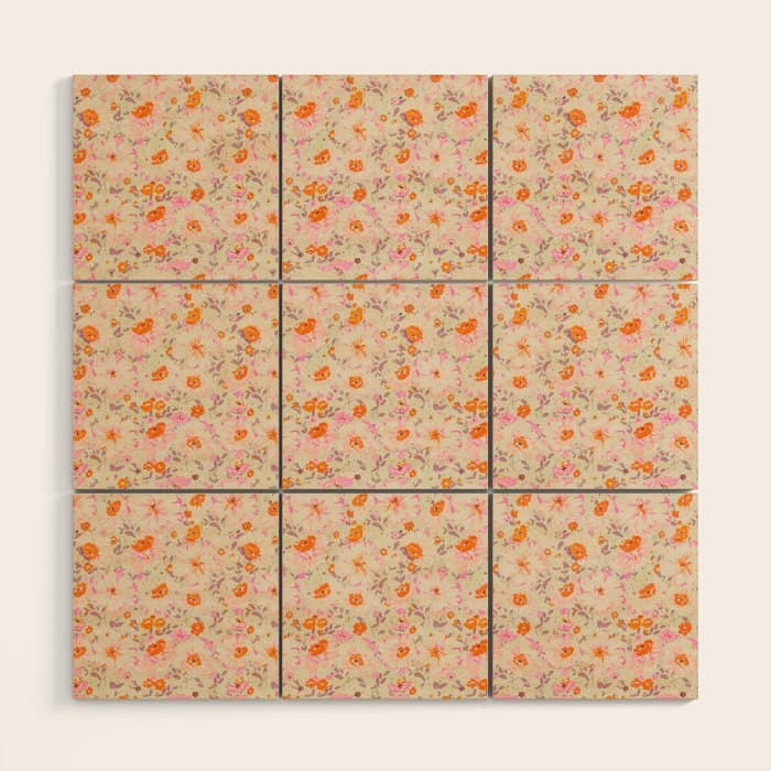 Faded Floral  - Pink / Citrus Wood Wall Art