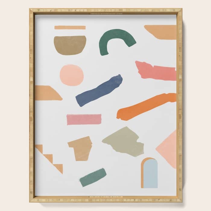 Mix Of Color Shapes Happy Artwork Serving Tray