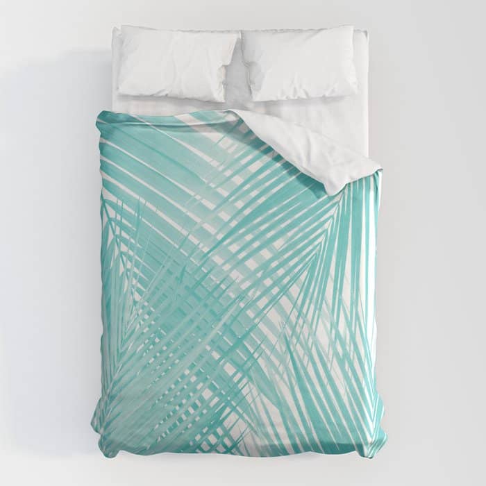 Soft Turquoise Palm Leaves Dream - Cali Summer Vibes #3 #Tropical #Decor #Art Duvet Cover