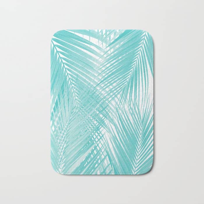 Soft Turquoise Palm Leaves Dream - Cali Summer Vibes #3 #Tropical #Decor #Art Bath Mat