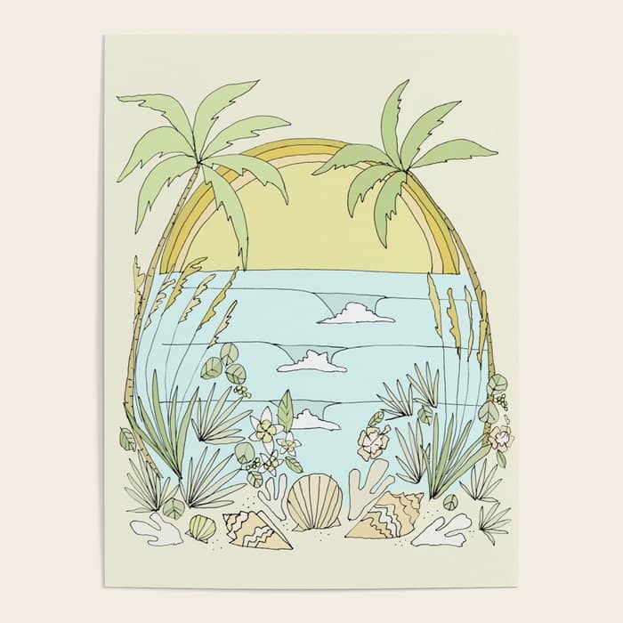 Tropical Vibes Fl Sunshine Seashells Waves // Retro Surf Art By Surfy Birdy Poster