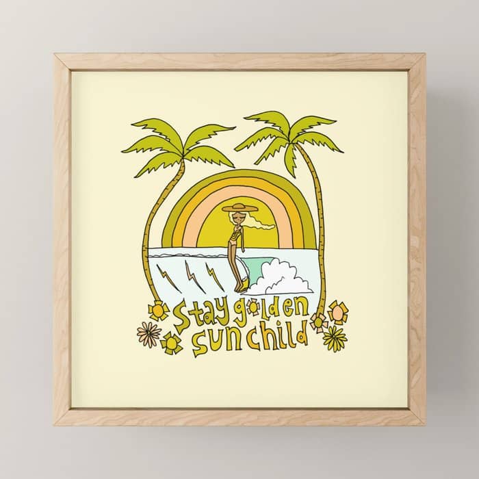 Stay Golden Sun Child //Retro Surf Art By Surfy Birdy Mini Art Print