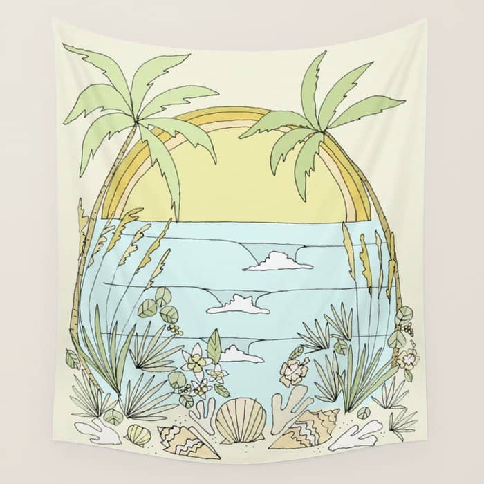 Tropical Vibes Fl Sunshine Seashells Waves // Retro Surf Art By Surfy Birdy Wall Tapestry