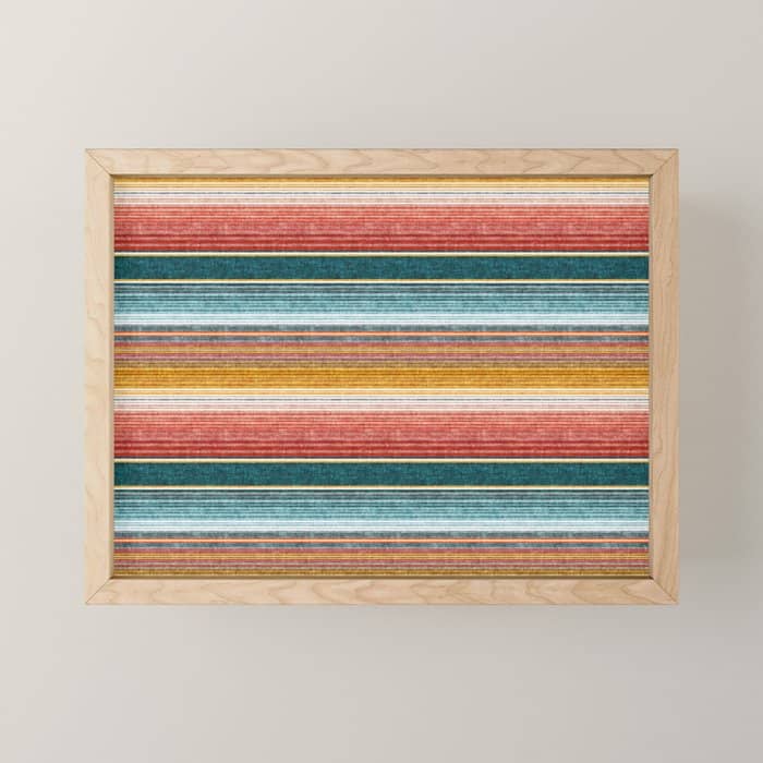 Serape Southwest Stripe - Orange & Teal Mini Art Print