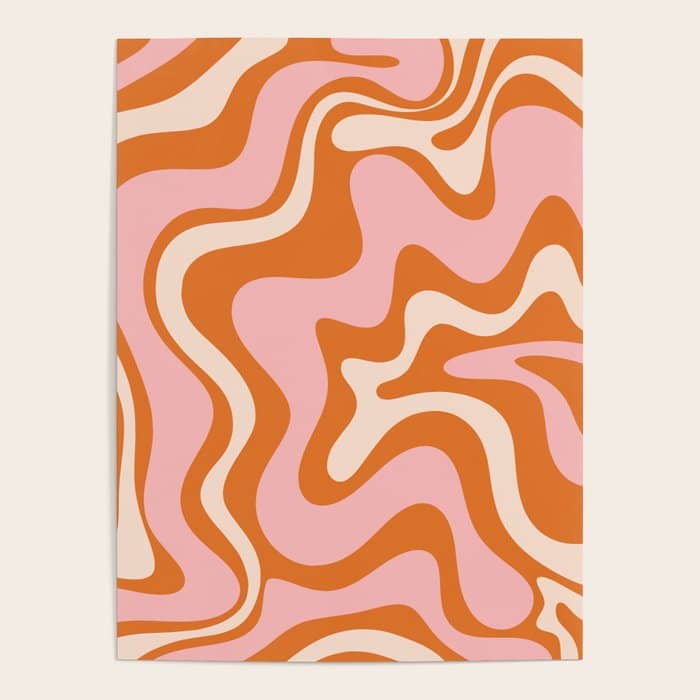 Liquid Swirl Retro Abstract Pattern In Orange Pink Cream Poster