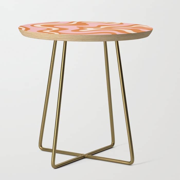 Liquid Swirl Retro Abstract Pattern In Orange Pink Cream Side Table