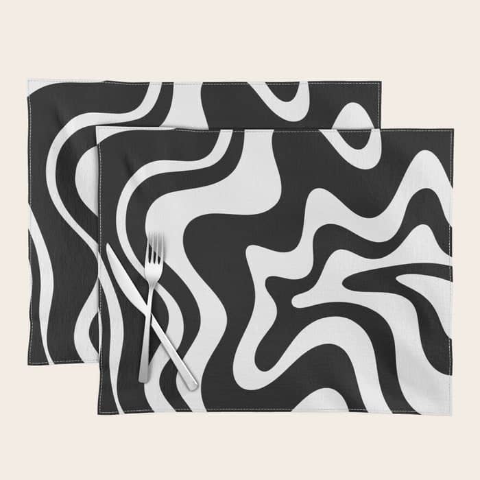 Liquid Swirl Abstract Pattern In Black And White Placemat
