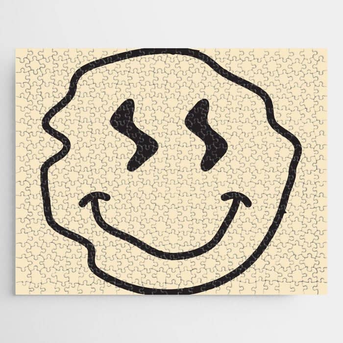 Wonky Smiley Face - Black And Cream Jigsaw Puzzle